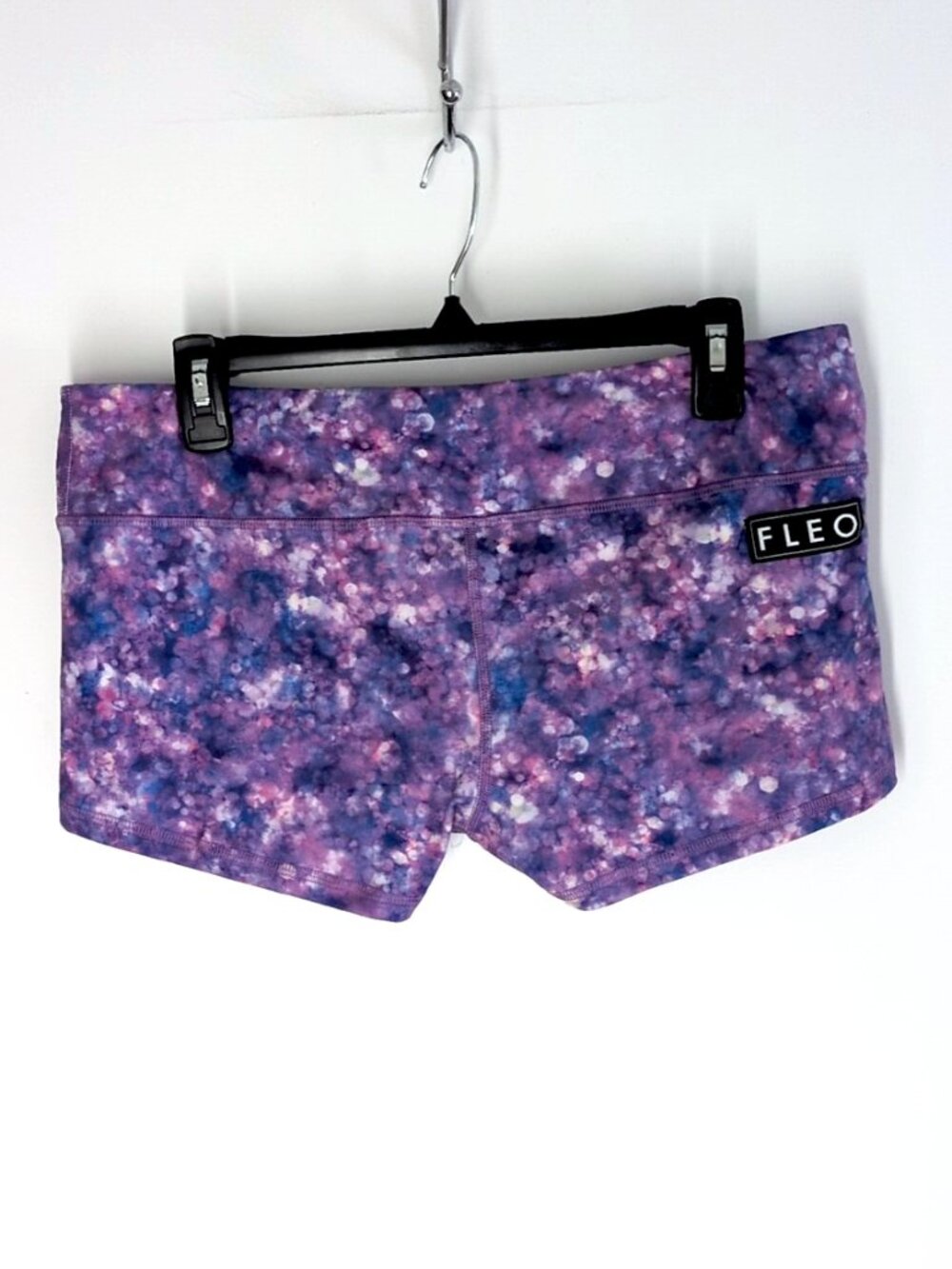 FLEO purple glitter sparkle print 2.5" gym shorts XL mid rise crossfit - Picture 2 of 3
